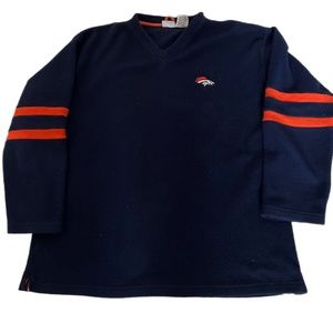 Denver Broncos Sweat Shirt Jacket Mens Fleece Pullover Navy/ Orange V Neck SZ XL